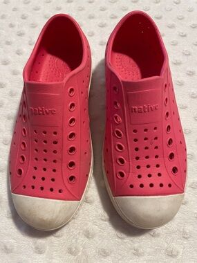 Native Slip-On Sneakers in Coral Pink with White Toe Caps